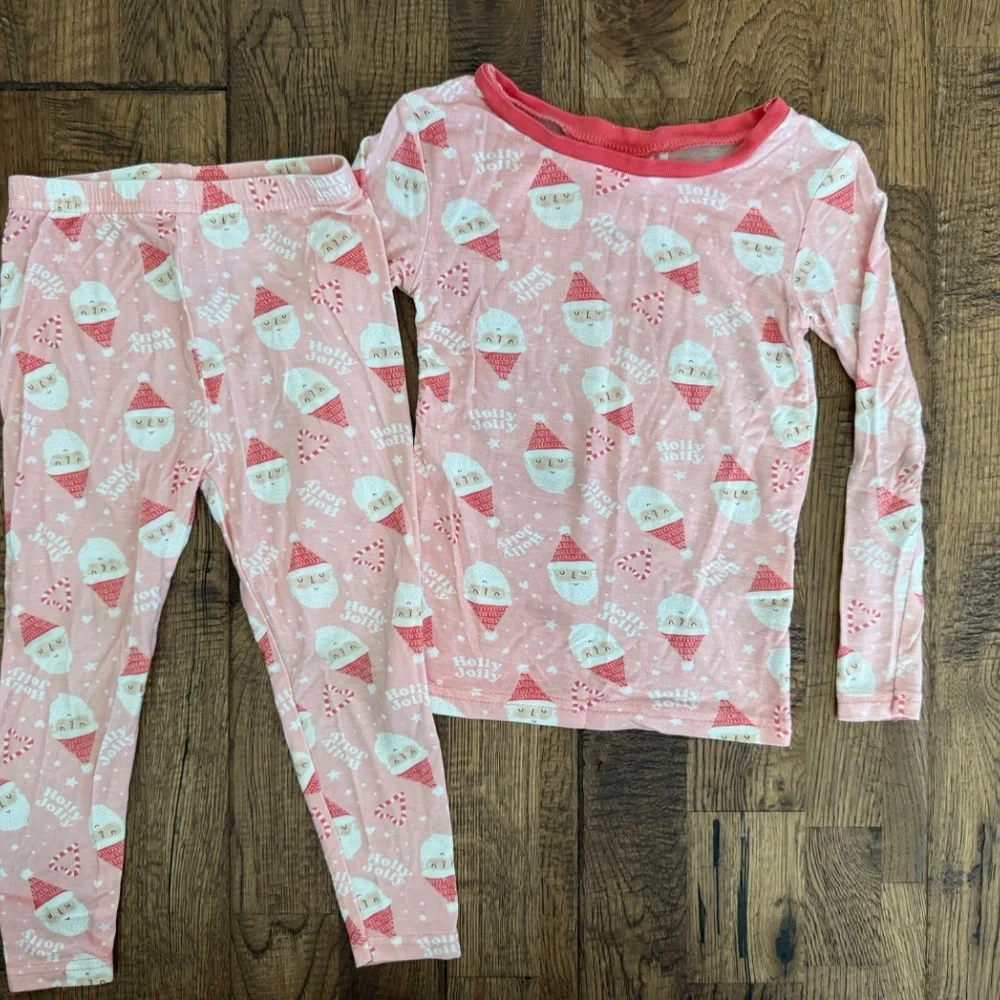 Tres Beau Et Belle Santa Pink Christmas Pajamas Bamboo Holly‎ Jolly Size 2T N